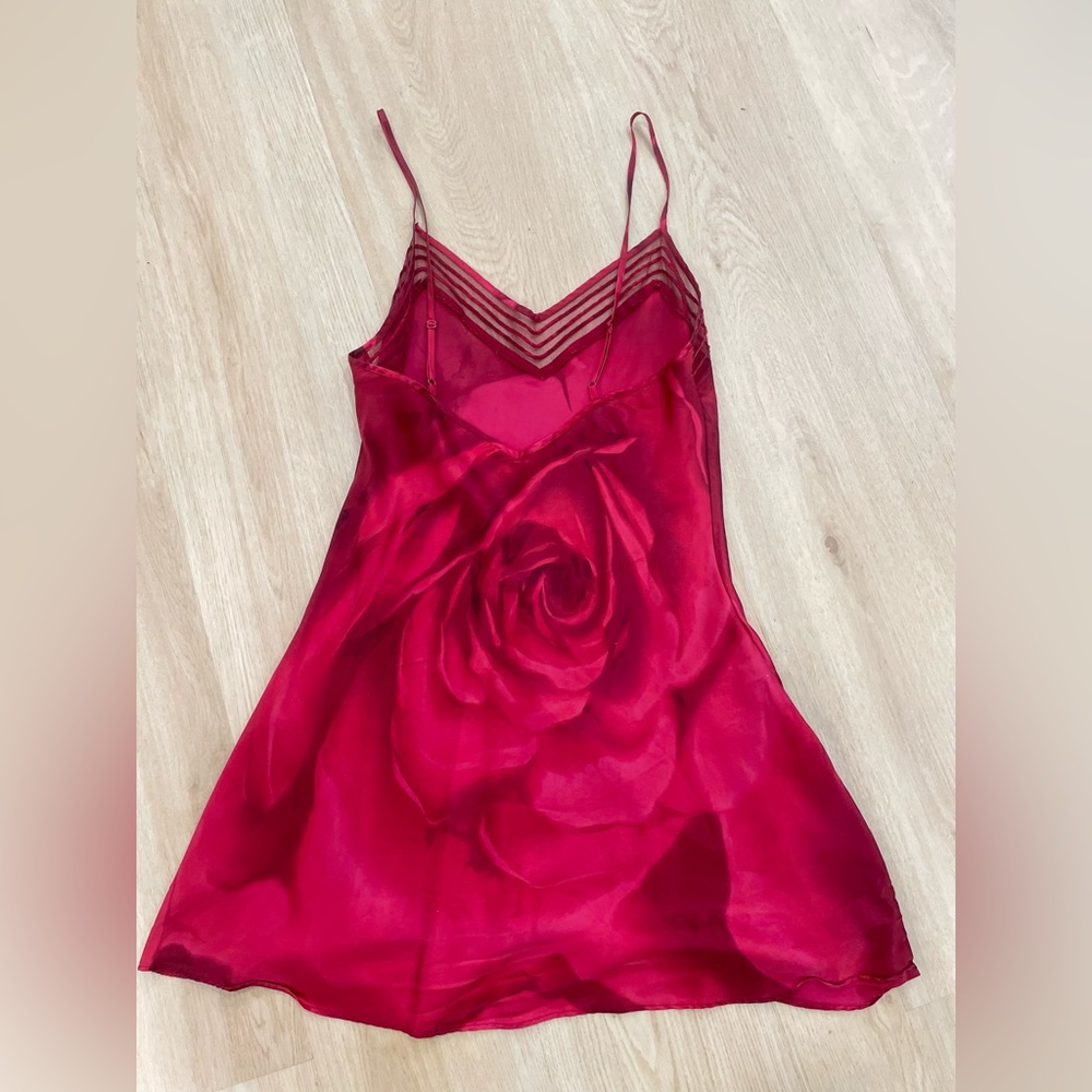 Scarlet red and burgundy floral silk Victoria's Secret slip dress size Medium - Picture 4 of 7
